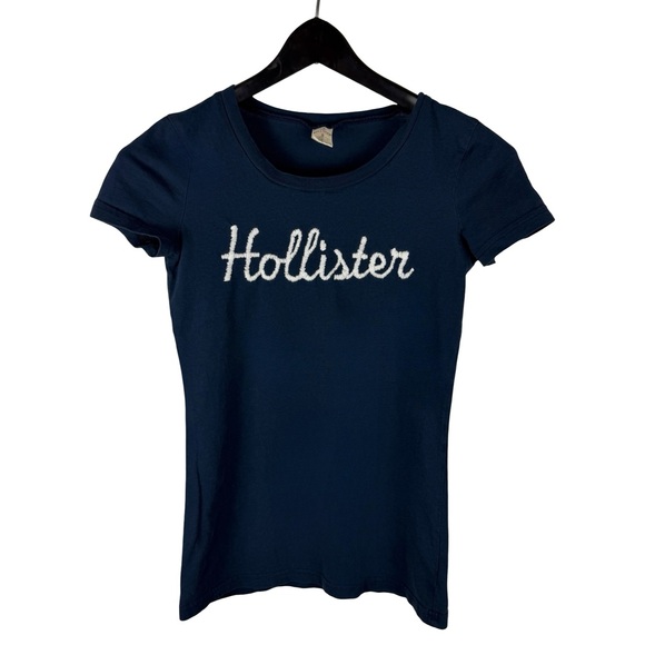 Women’s Y2K Hollister California Baby Style Script Logo Blue Shirt Size S